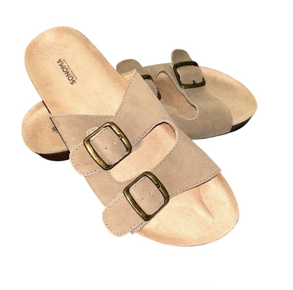 Sonoma Women's Size 8 M Artwork Double Buckle Strap Slide Sandals Taupe New